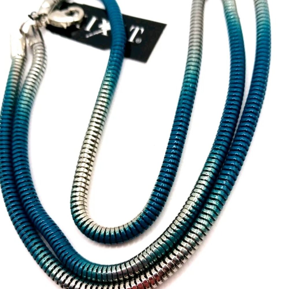 Blue + Silver Triple Row Stretchy Metal Bracelet-8 Inches  New With Tags -Unisex - Picture 6 of 8